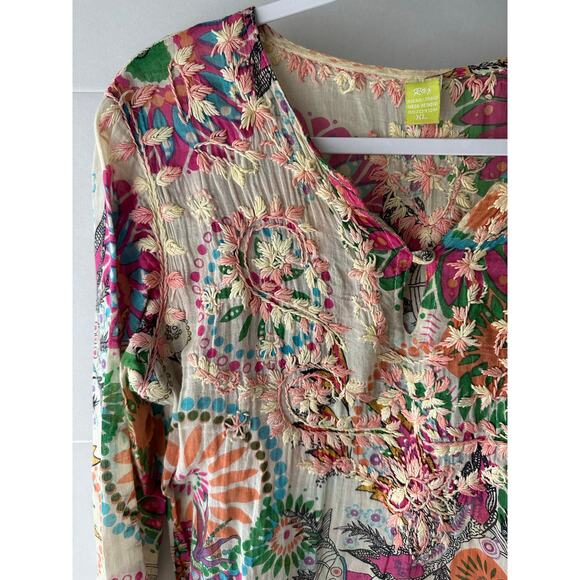 RaJ Swim suit cover up XL Cotton embroidered floral tunic Resort wear - Picture 2 of 8